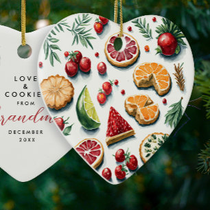 Cute Red And Green Christmas Cookies Baked Pattern Ceramic Ornament