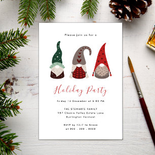 Cute Red and Green Christmas Gnome Holiday Party Invitation