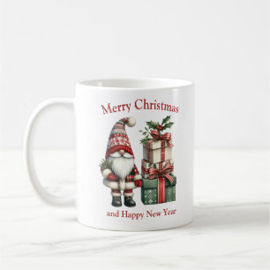 Cute  red and green Christmas gnome with presents Coffee Mug