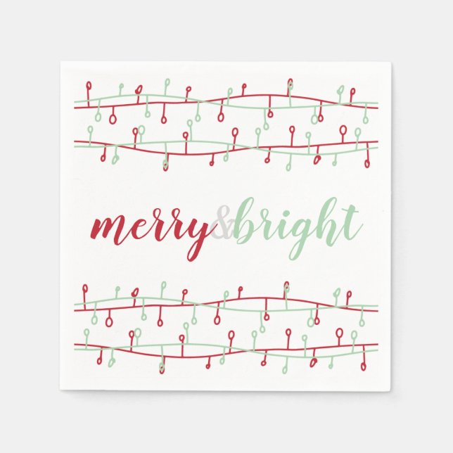 Cute Red and Green Christmas Lights Holiday Napkins (Front)