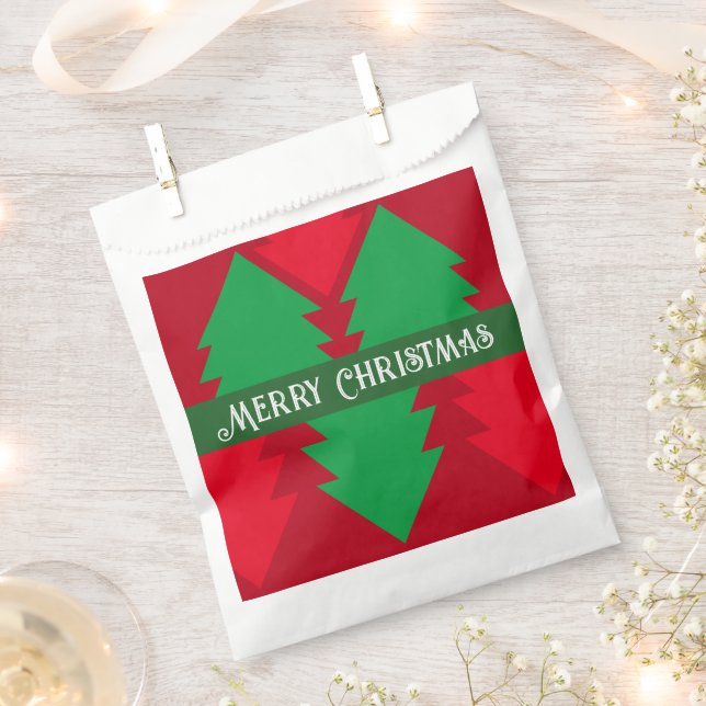 Cute Red and Green Christmas Tree Holiday Party Favor Bag (Clipped)