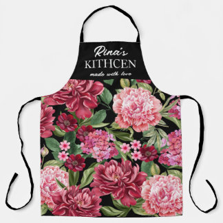 Cute red and green flowers winter gift apron