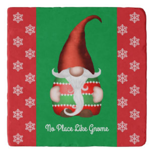 Cute Red and Green Gnome - No Place Like Gnome Trivet