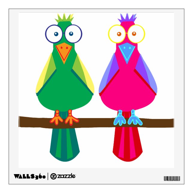 Cute red and green parrots wall decal (Front)