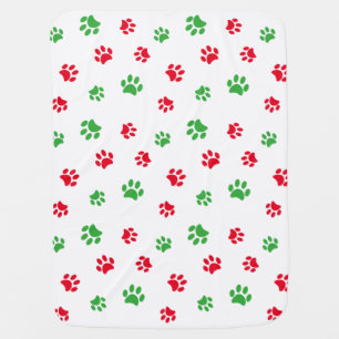 Cute Red and Green Paw Prints Pattern Christmas Baby Blanket