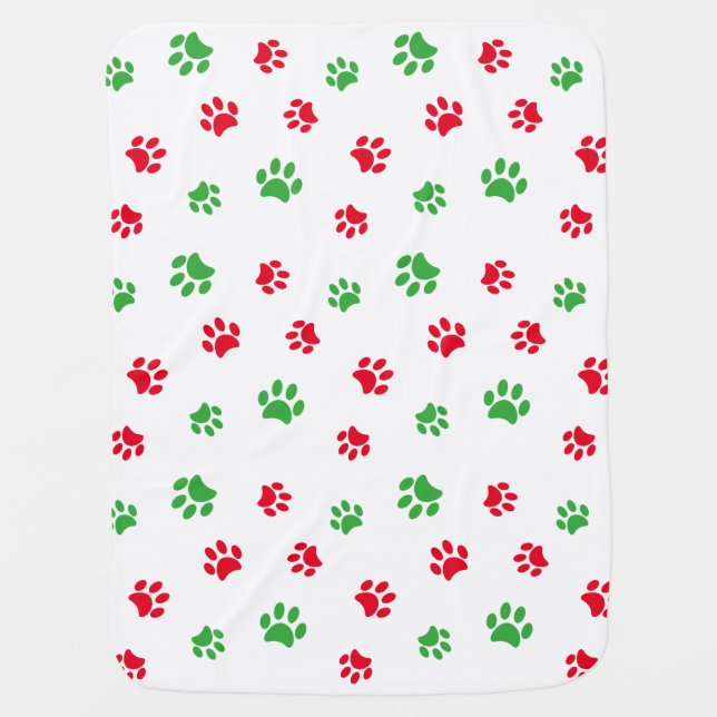 Cute Red and Green Paw Prints Pattern Christmas Baby Blanket (Front)