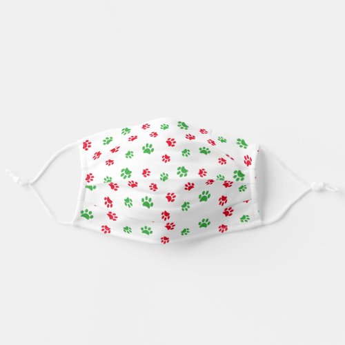 Cute Red and Green Paw Prints Pattern on White Adult Cloth Face Mask