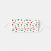 Cute Red and Green Paw Prints Pattern on White Adult Cloth Face Mask (Front, Folded)