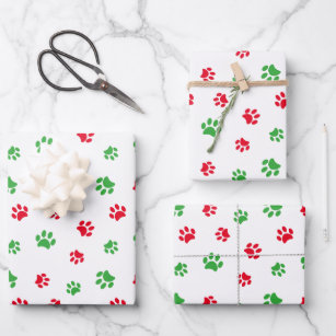 Big Red Dog and Paw Prints Wrapping Paper by PodArtist