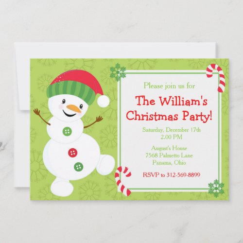 Cute Red and Green Snowman Christmas Party Invitation