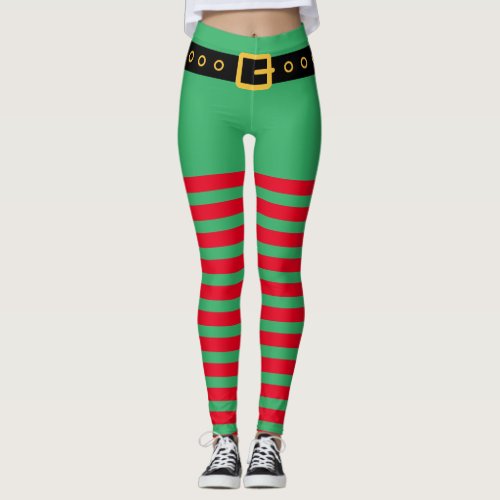 Cute red and green stripes Christmas elf costume Leggings