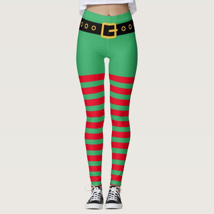 Cute red and green stripes Christmas elf costume Leggings | Zazzle.com