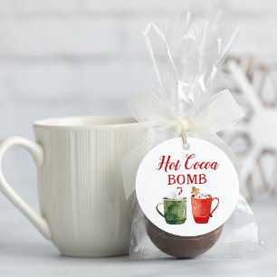 Cute Red and Green Watercolor Hot Cocoa Bomb Favor Tags