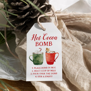 Cute Red and Green Watercolor Hot Cocoa Bomb Tag