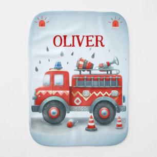 Cute Red and Grey Fire Truck  Baby Burp Cloth
