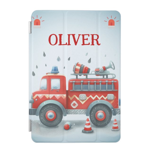 Cute Red and Grey Fire Truck  iPad Mini Cover (Front)