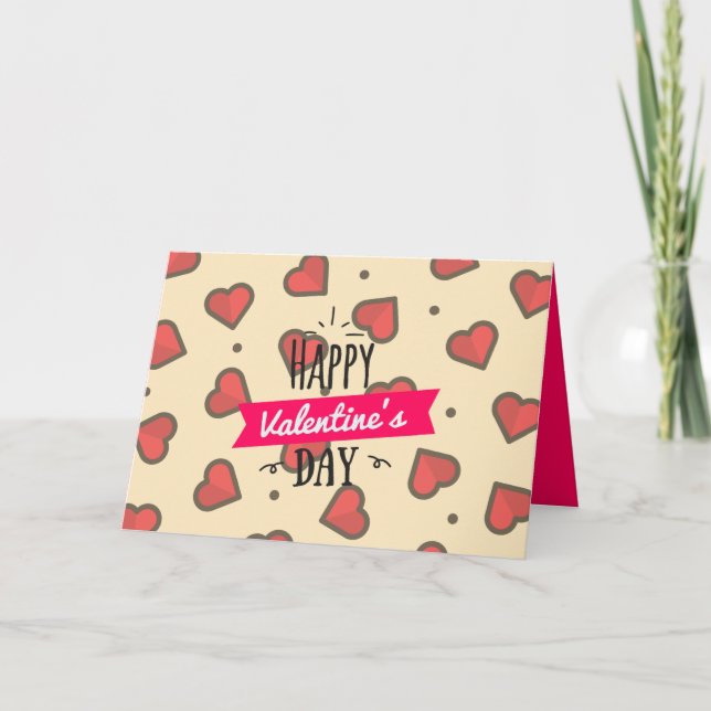 Cute Red and Pink Heart Happy Valentines Day Card (Front)