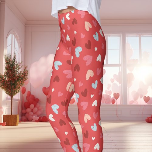 Cute Red And Pink Heart Pattern Valentine'S Day Leggings