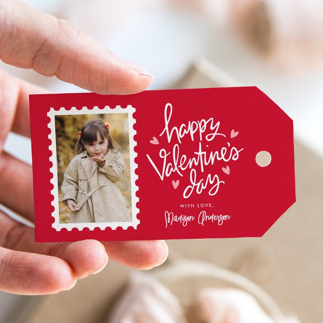 Cute Red and Pink Hearts Photo Valentine's Day Gift Tags (Creator Uploaded)