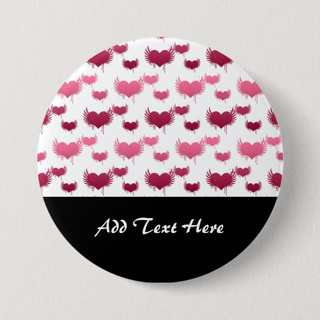 Cute Red and Pink Hearts with Wings Pinback Button (Front)