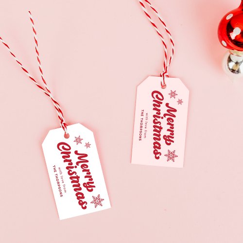 Cute Red and Pink Merry Christmas Gift Tags