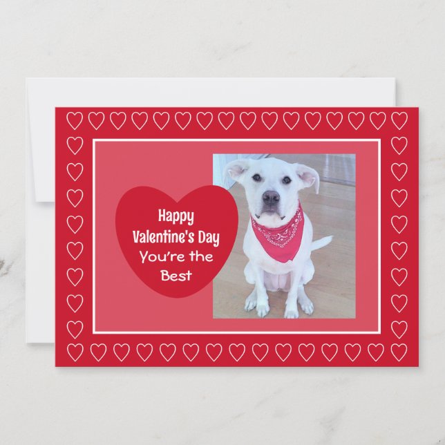 Cute Red and Pink One Photo Heart Valentine's Day Holiday Card (Front)