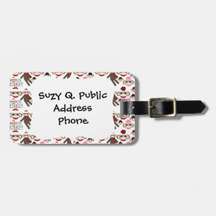 Cute Red and Pink Sock Monkeys Collage Pattern Luggage Tag