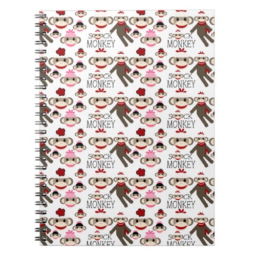 Cute Red and Pink Sock Monkeys Collage Pattern Notebook