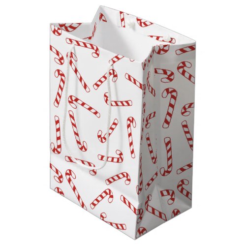 Cute Red and White Candy Cane Christmas Pattern   Medium Gift Bag