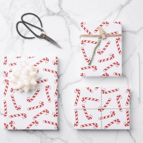 Cute Red and White Candy Cane Christmas Pattern  Wrapping Paper Sheets