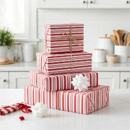 Cute Red and White Candy Cane Striped Wrapping Paper Sheets