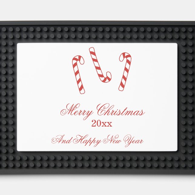 Cute Red and White Candy Canes Christmas   Bar Mat (Front (Close Up))