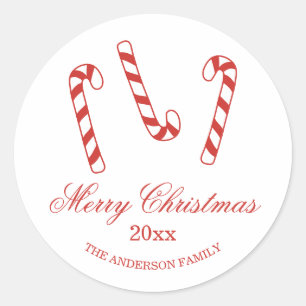 Cute Red and White Candy Canes Christmas Classic Round Sticker