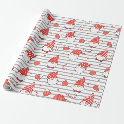 Cute Red and White Christmas Elf Wrapping Paper