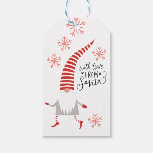 Cute Red And White Christmas Gnome And Snowflakes Gift Tags