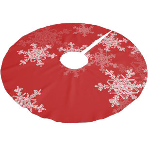 Cute red and white Christmas snowflakes Brushed Polyester Tree Skirt