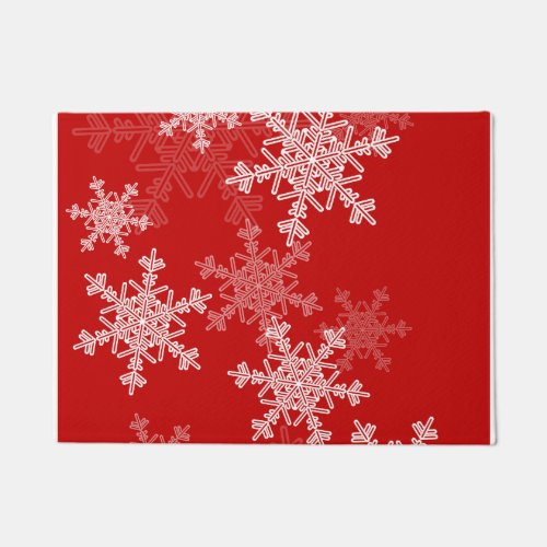 Cute red and white Christmas snowflakes Doormat