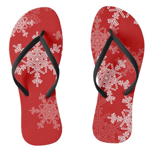 Cute red and white Christmas snowflakes Flip Flops