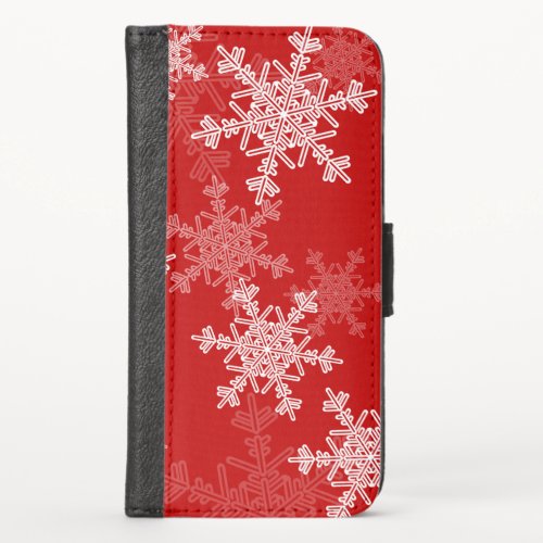 Cute red and white Christmas snowflakes iPhone X Wallet Case