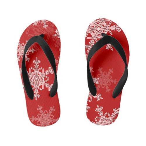 Cute red and white Christmas snowflakes Kids Flip Flops