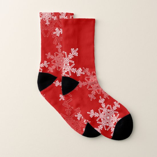 Cute red and white Christmas snowflakes Socks