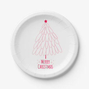 Cute Red and White Christmas Tree Paper Plates
