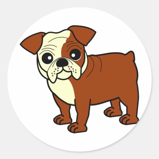Cute Red and White Coat Bulldog Cartoon Classic Round Sticker