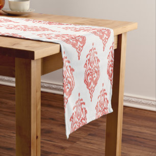 Cute red and white damask ikat tribal patterns short table runner