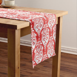 Cute red and white damask ikat tribal patterns short table runner
