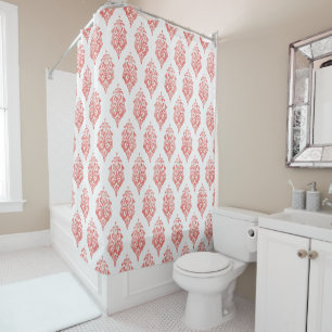 Cute red and white damask ikat tribal patterns shower curtain