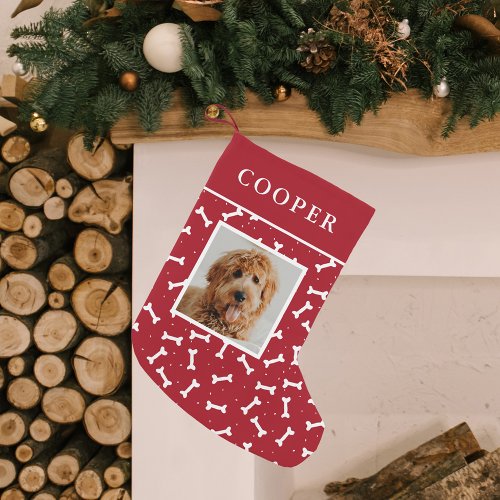  Cute Red and White Dog Bone Pattern Dog Photo Small Christmas Stocking