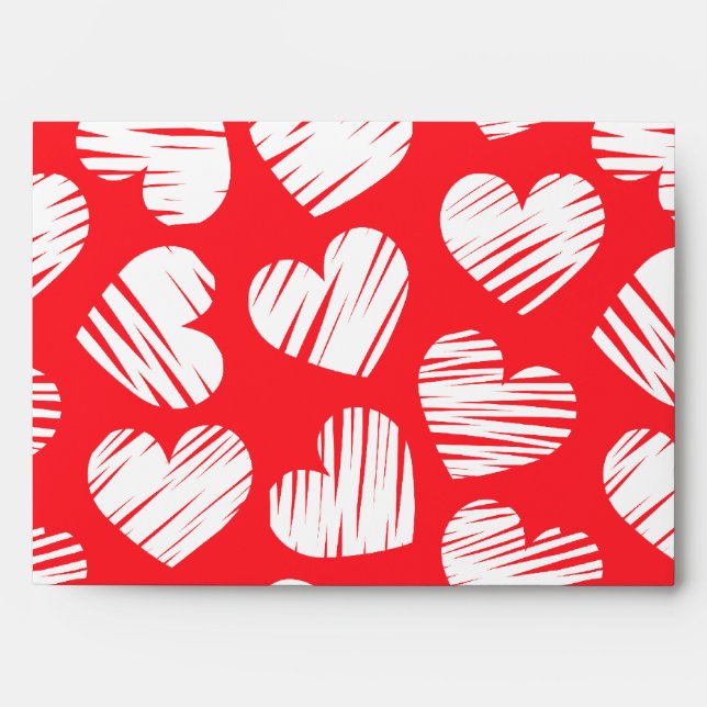 Cute red and white doodled love hearts pattern  envelope (Front)