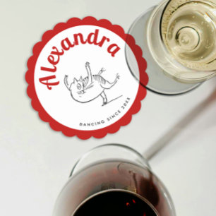 Cute Red And White Edward Lear Cat Dance Party Paper Coaster