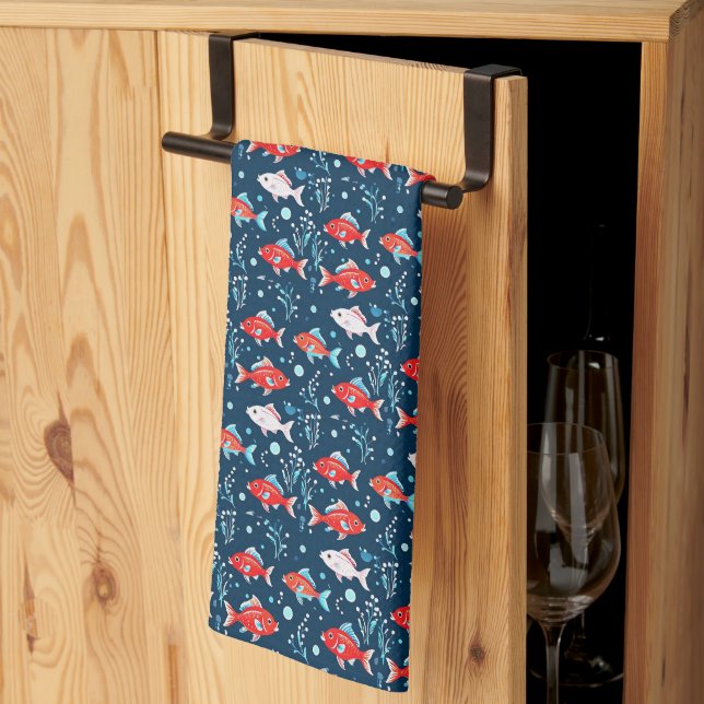 Cute Red and White Fish Kitchen Towel (Thirds Fold)